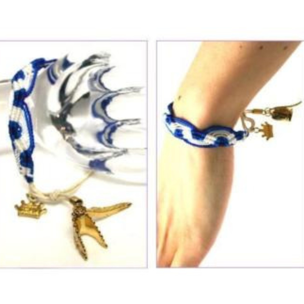 DISNEY COUTURE POCAHONTAS BLUE/WHITE FRIENDSHIP 14KT GP CHARM BRACELET**NEW!